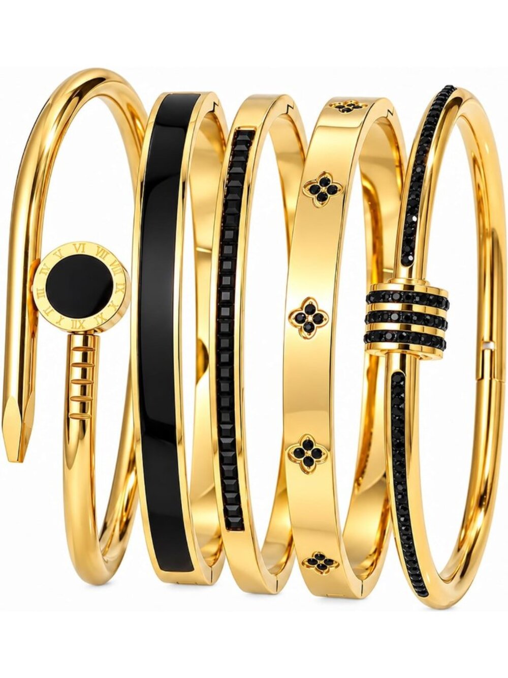 Elegant 18K Gold Plated Women's Bracelets - Stylish Stainless Steel Black